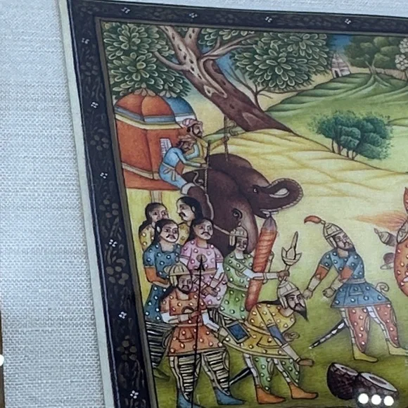 Vintage Framed Indian Battle Scene Art Print
